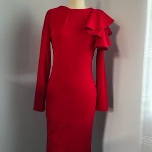 Chic Long Sleeve Red Dress with Ruffle Detail